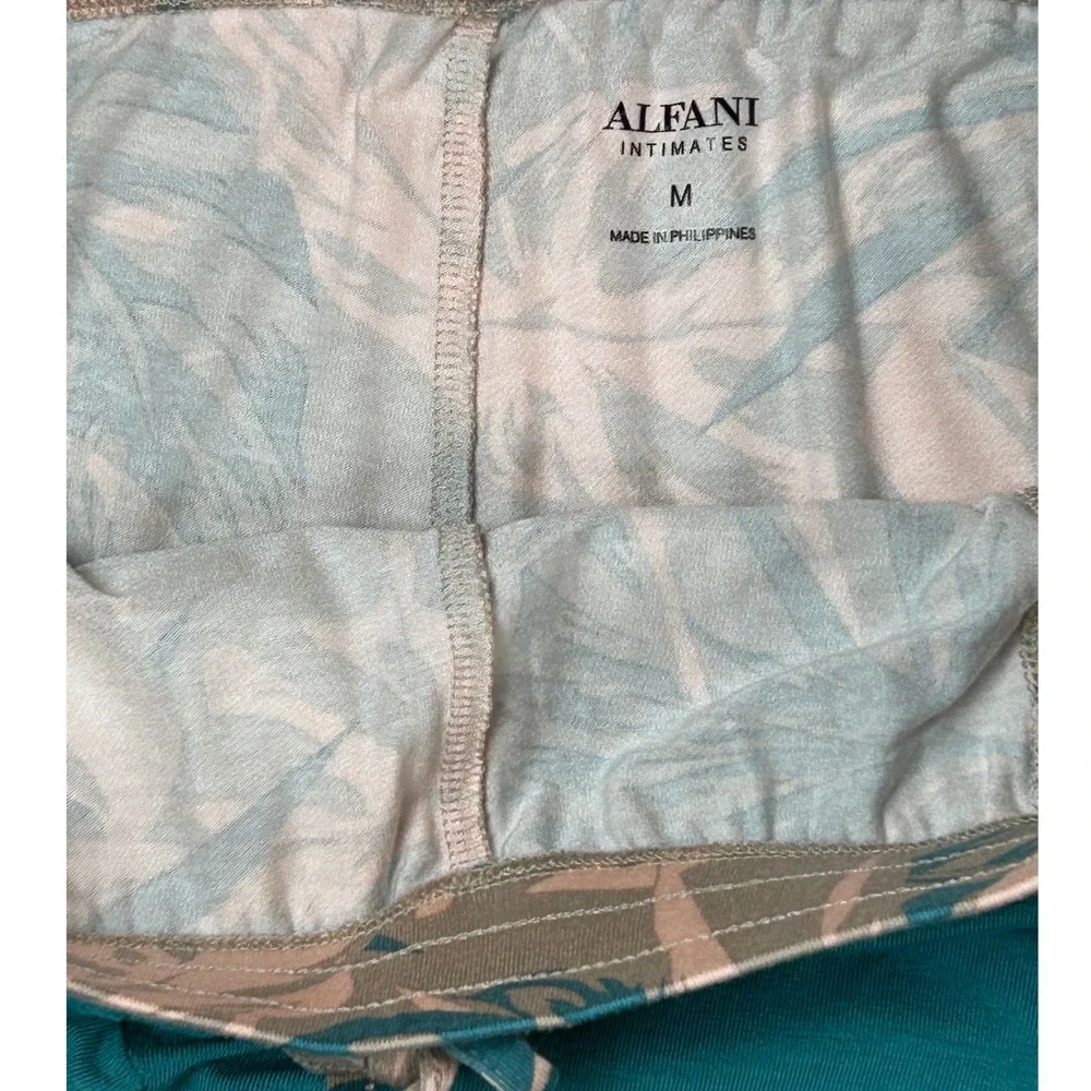 Alfani Intimates Womens Soft Pajama Set Medium Teal Tropical Palm Print 2pc NWT